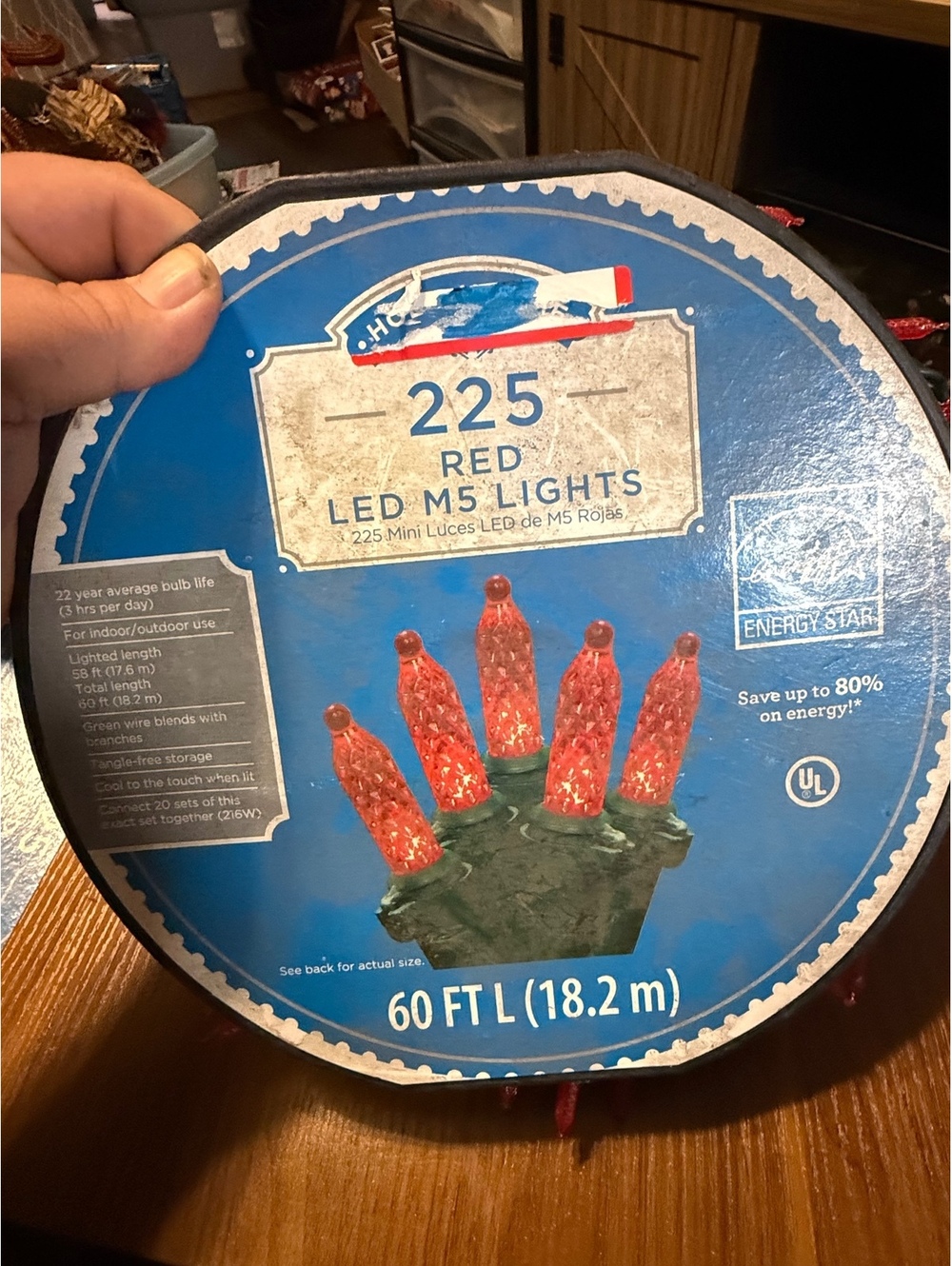 225 Red LED M5 Mini Lights - 60 Feet String